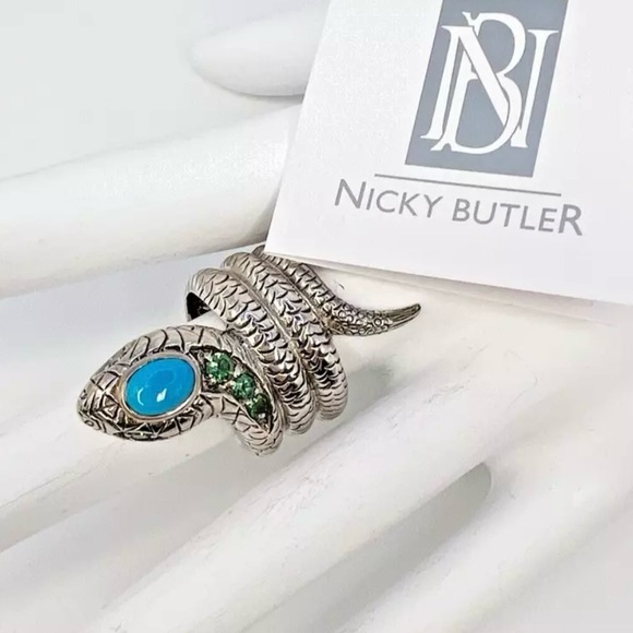 🎃Nicky Butler 925 Sterling Silver Turquoise SNAKE Coiled Ring Brand New Unique - Picture 2 of 12